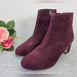 DKNY Corrie Oxblood Suede/Gold-tone Almond Toe Ankle Fashion Boots,‎ 8M
